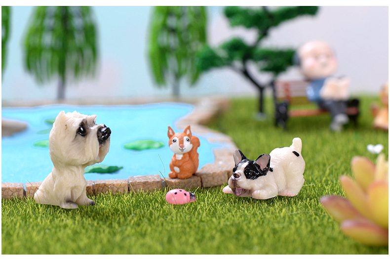 Resin Animals Pet Dog Models Bulldog Sandpiper Golden Retriever Figurine Wholesale Fairy Garden Accessories Supplies Pot Bonsai Mini Fairy Garden Ornament Small Artificial Dog Terrarium Fairy Garden Kits Decoration